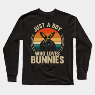 Just a Boy Who Loves Bunnies Retro Vintage T-Shirt Long Sleeve T-Shirt