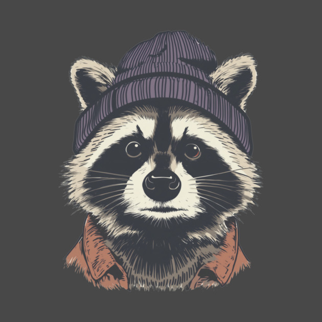 Hipster Raccoon in Cozy Beanie by JunkyDotCom