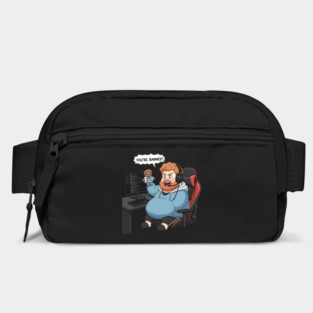 Caseoh is shouting "YOU'RE BANNED!" to Chats holding a crocheted plushie | Gamer Twitch Streamer Fanart Merch Bag