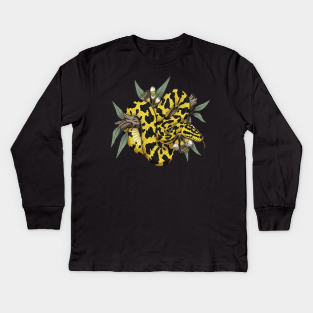 Yellow Carpet Python with Eucalyptus Kids Long Sleeve T-Shirt by BirdsnStuff