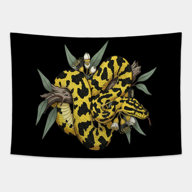 Yellow Carpet Python with Eucalyptus Tapestry by BirdsnStuff