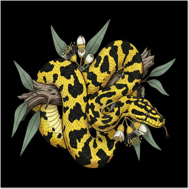 Yellow Carpet Python with Eucalyptus Wall Art by BirdsnStuff