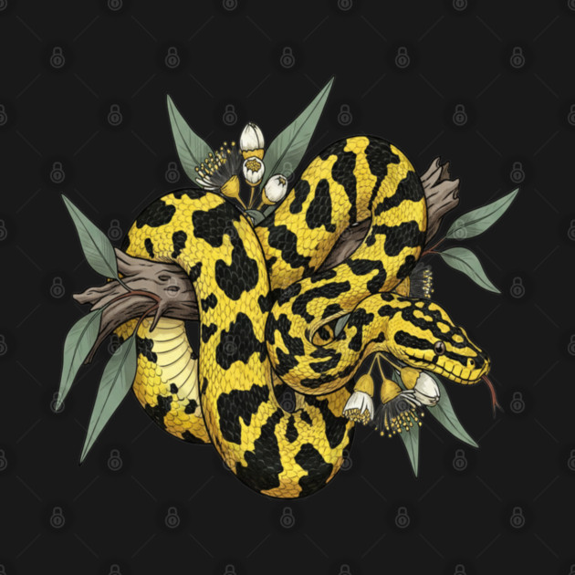 Yellow Carpet Python with Eucalyptus by BirdsnStuff