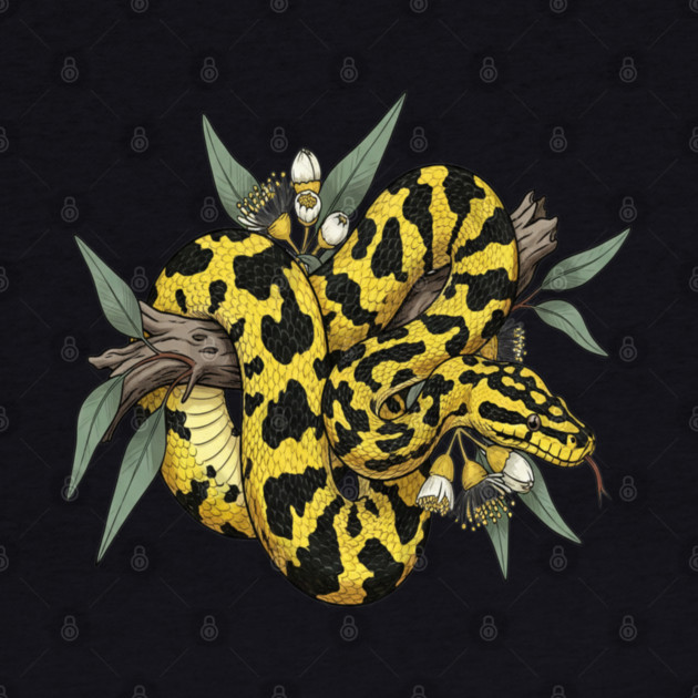 Yellow Carpet Python with Eucalyptus by BirdsnStuff