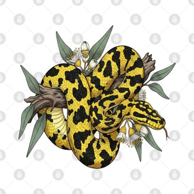 Yellow Carpet Python with Eucalyptus by BirdsnStuff