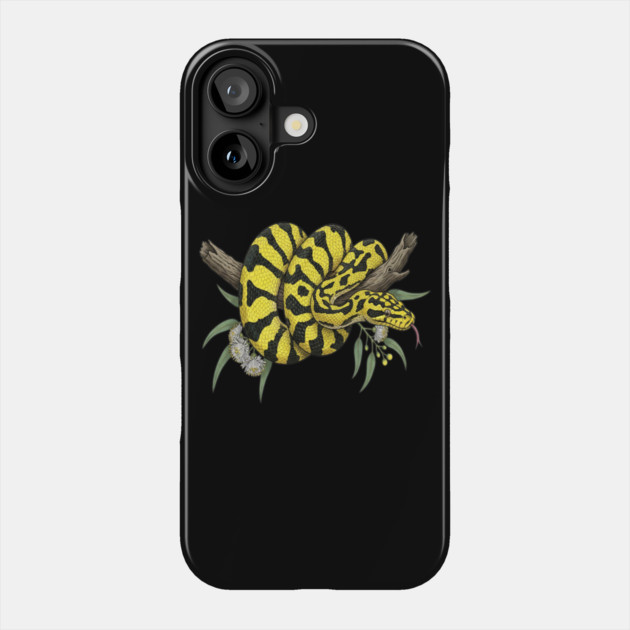 Yellow Carpet Python with Eucalyptus Leaves Phone Case by BirdsnStuff