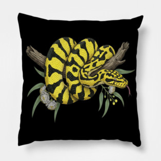 Yellow Carpet Python with Eucalyptus Leaves Pillow