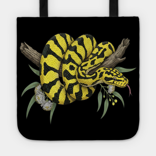 Yellow Carpet Python with Eucalyptus Leaves Tote by BirdsnStuff