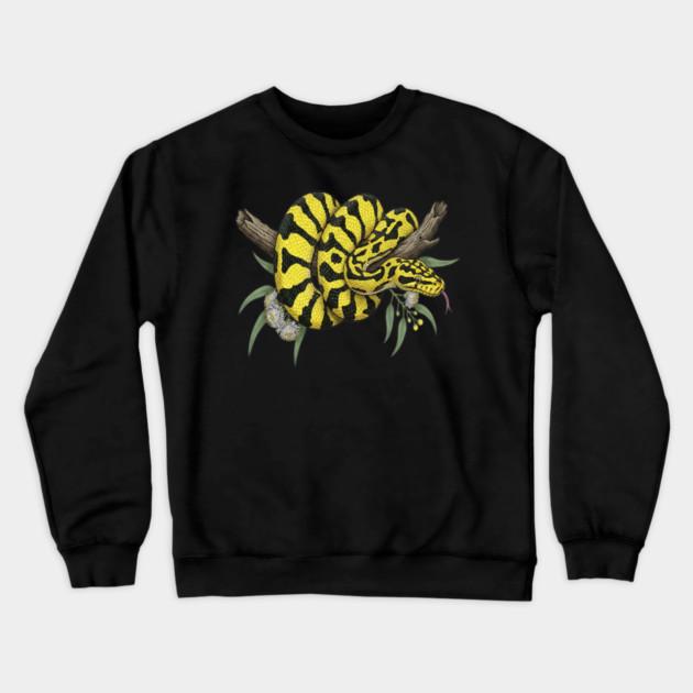 Yellow Carpet Python with Eucalyptus Leaves Crewneck Sweatshirt by BirdsnStuff