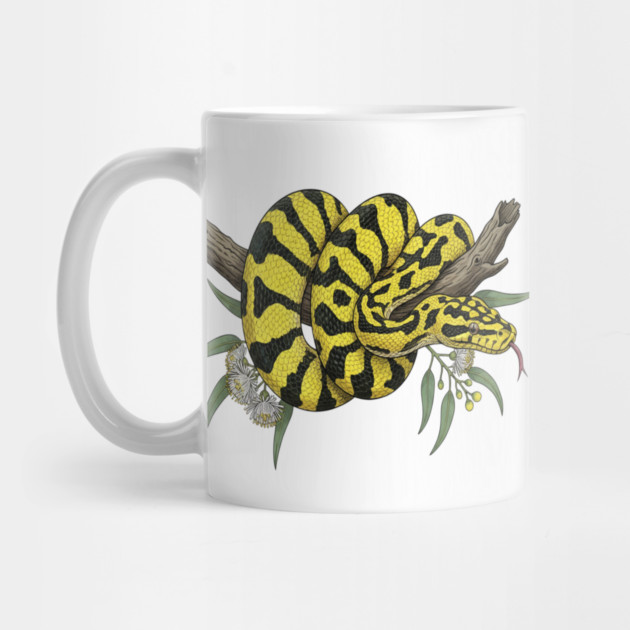 Yellow Carpet Python with Eucalyptus Leaves by BirdsnStuff