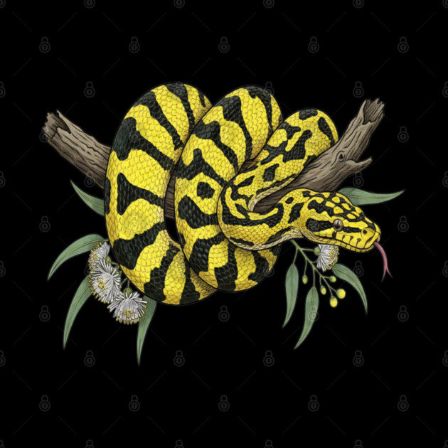 Yellow Carpet Python with Eucalyptus Leaves by BirdsnStuff