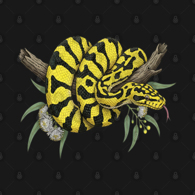 Yellow Carpet Python with Eucalyptus Leaves by BirdsnStuff