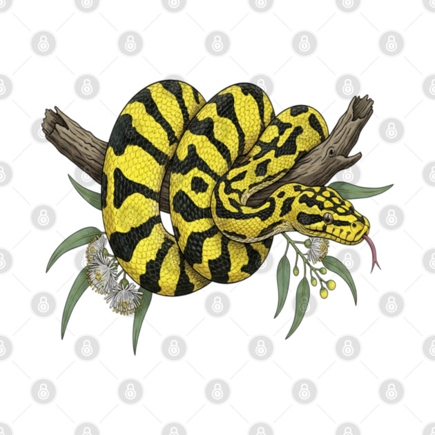 Yellow Carpet Python with Eucalyptus Leaves by BirdsnStuff