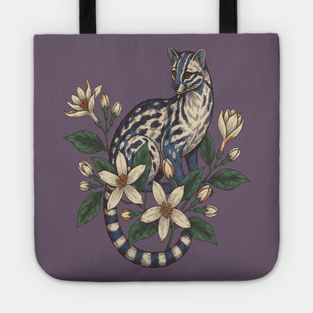 Civet Cat with Botanical Jasmine Tote by BirdsnStuff