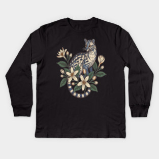 Civet Cat with Botanical Jasmine Kids Long Sleeve T-Shirt