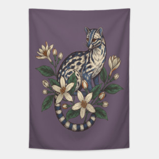 Civet Cat with Botanical Jasmine Tapestry