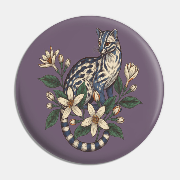 Civet Cat with Botanical Jasmine Pin by BirdsnStuff