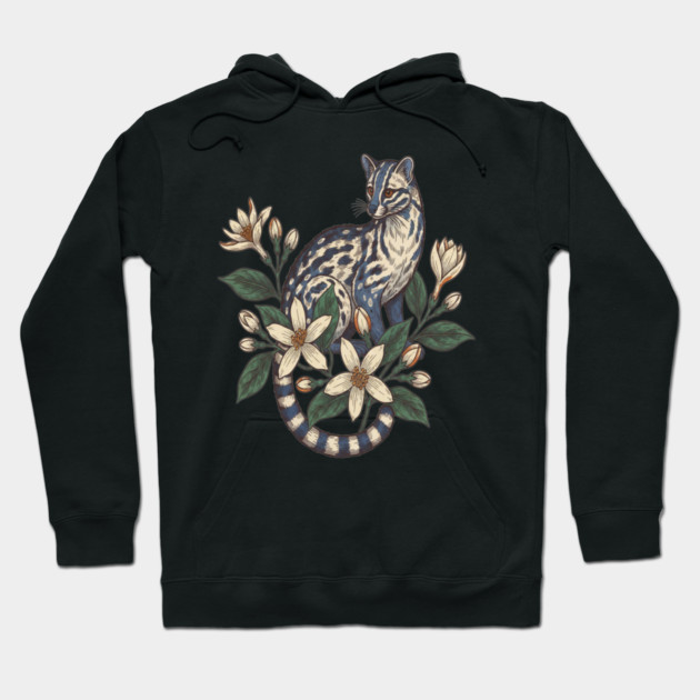 Civet Cat with Botanical Jasmine Hoodie by BirdsnStuff