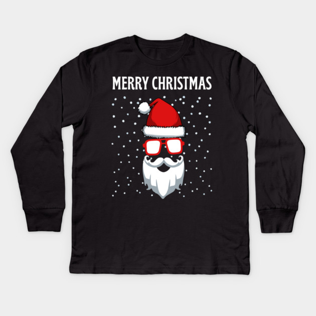Cool Santa Face with Snow Christmas Kids Long Sleeve T-Shirt by Creatifly Graphic Tees