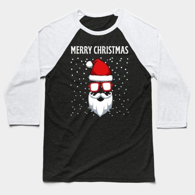 Cool Santa Face with Snow Christmas Baseball T-Shirt by Creatifly Graphic Tees