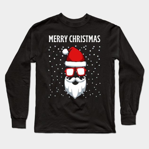 Cool Santa Face with Snow Christmas Long Sleeve T-Shirt by Creatifly Graphic Tees