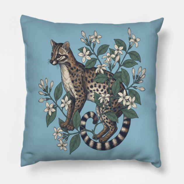 Civet Cat with Jasmine Flowers Pillow by BirdsnStuff