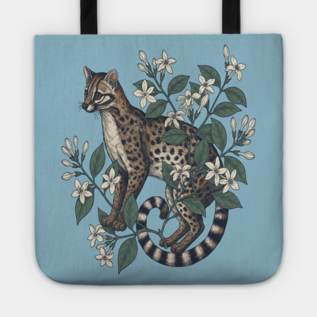 Civet Cat with Jasmine Flowers Tote by BirdsnStuff