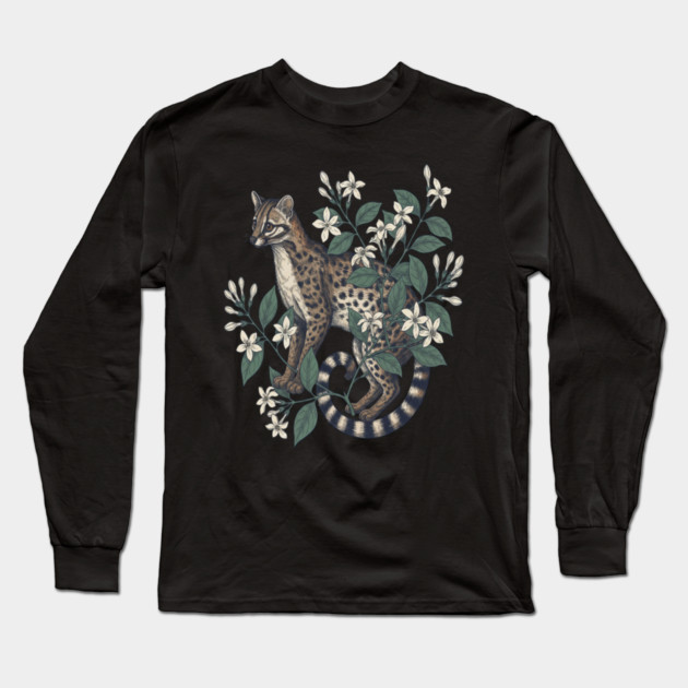 Civet Cat with Jasmine Flowers Long Sleeve T-Shirt by BirdsnStuff