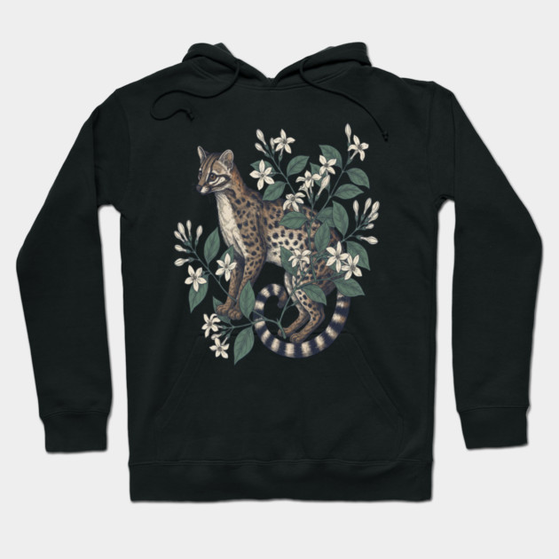 Civet Cat with Jasmine Flowers Hoodie by BirdsnStuff