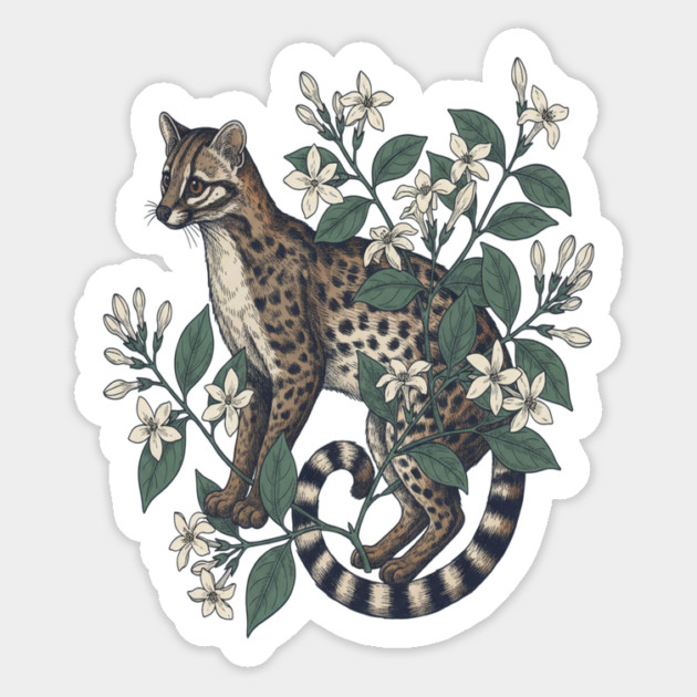 Civet Cat with Jasmine Flowers Magnet by BirdsnStuff