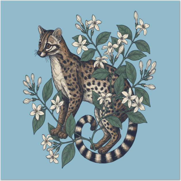 Civet Cat with Jasmine Flowers Wall Art by BirdsnStuff