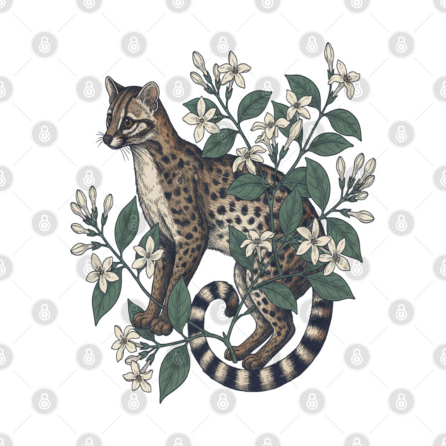 Civet Cat with Jasmine Flowers by BirdsnStuff