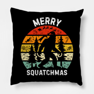 Retro Christmas Squatch Holiday Pillow