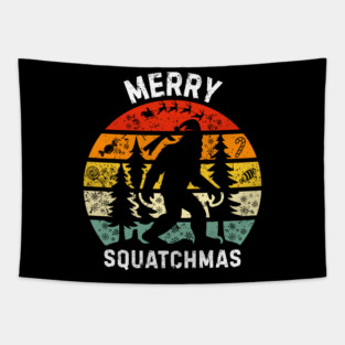 Retro Christmas Squatch Holiday Tapestry