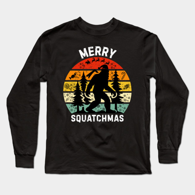 Retro Christmas Squatch Holiday Long Sleeve T-Shirt by Creatifly Graphic Tees