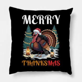 Festive Turkey Thanksmas Celebration Pillow
