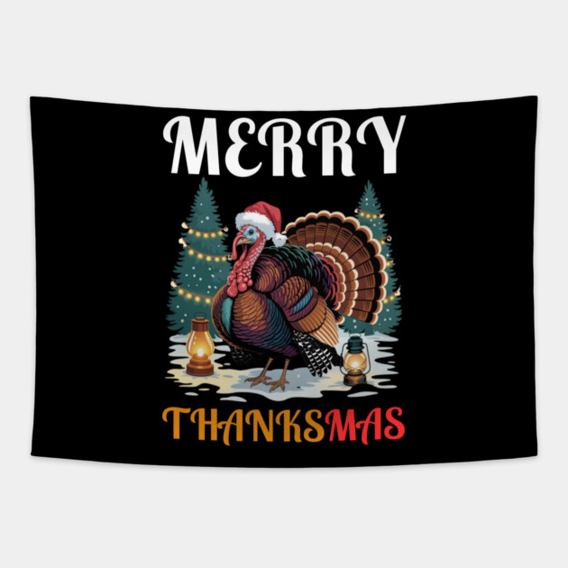 Festive Turkey Thanksmas Celebration Tapestry by Creatifly Graphic Tees