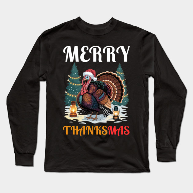 Festive Turkey Thanksmas Celebration Long Sleeve T-Shirt by Creatifly Graphic Tees