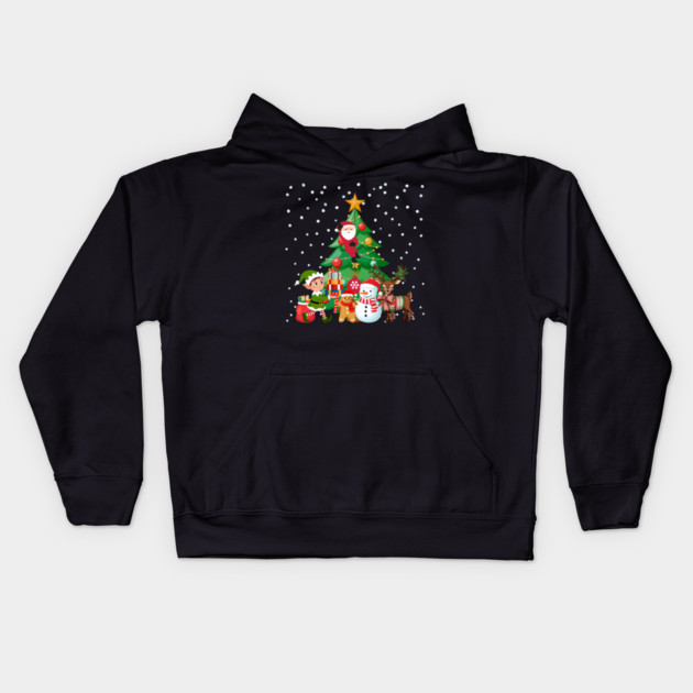 Magical Christmas Tree Scene with Santa, Elf, Snowman, Reindeer Kids Hoodie by Creatifly Graphic Tees
