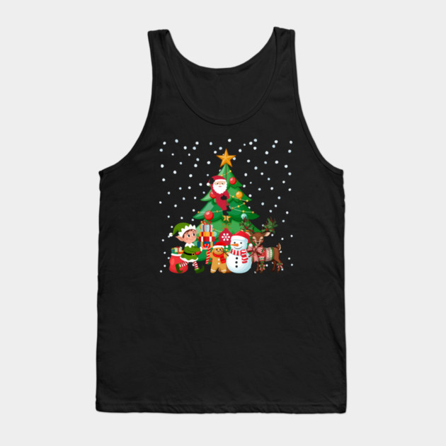 Magical Christmas Tree Scene with Santa, Elf, Snowman, Reindeer Tank Top by Creatifly Graphic Tees