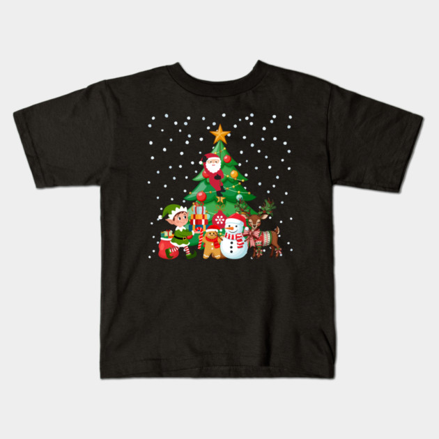 Magical Christmas Tree Scene with Santa, Elf, Snowman, Reindeer Kids T-Shirt by Creatifly Graphic Tees