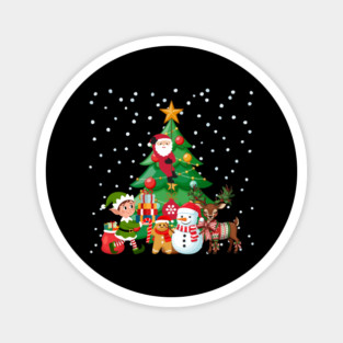 Magical Christmas Tree Scene with Santa, Elf, Snowman, Reindeer Magnet