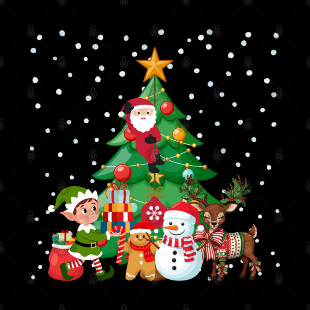 Magical Christmas Tree Scene with Santa, Elf, Snowman, Reindeer by Creatifly Graphic Tees