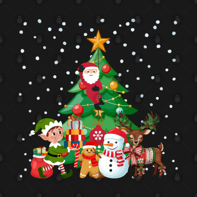 Magical Christmas Tree Scene with Santa, Elf, Snowman, Reindeer by Creatifly Graphic Tees