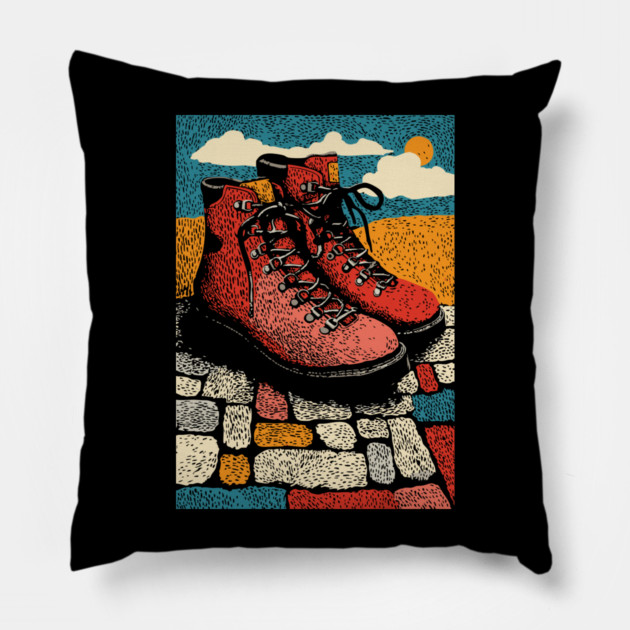 Worn Hiking Boots | An Adventurer's Gear Pillow by TuncGK