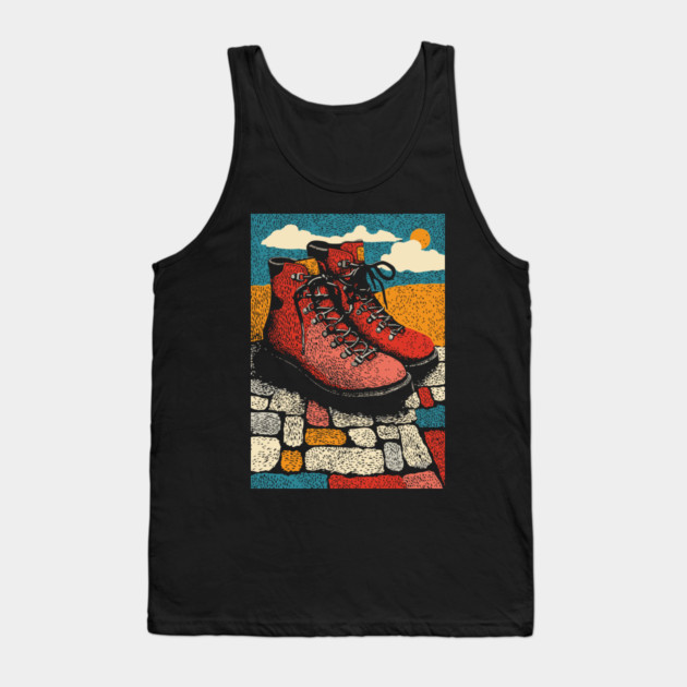 Worn Hiking Boots | An Adventurer's Gear Tank Top by TuncGK