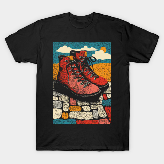Worn Hiking Boots | An Adventurer's Gear T-Shirt by TuncGK