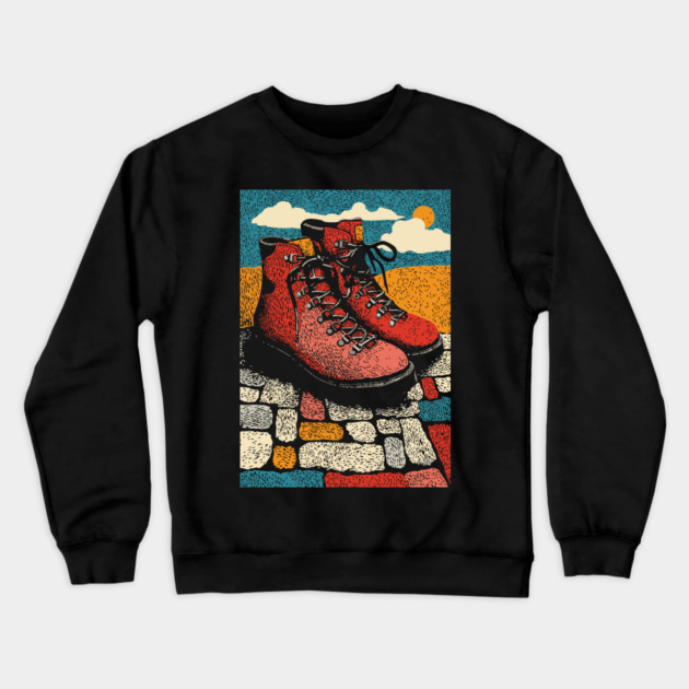 Worn Hiking Boots | An Adventurer's Gear Crewneck Sweatshirt by TuncGK