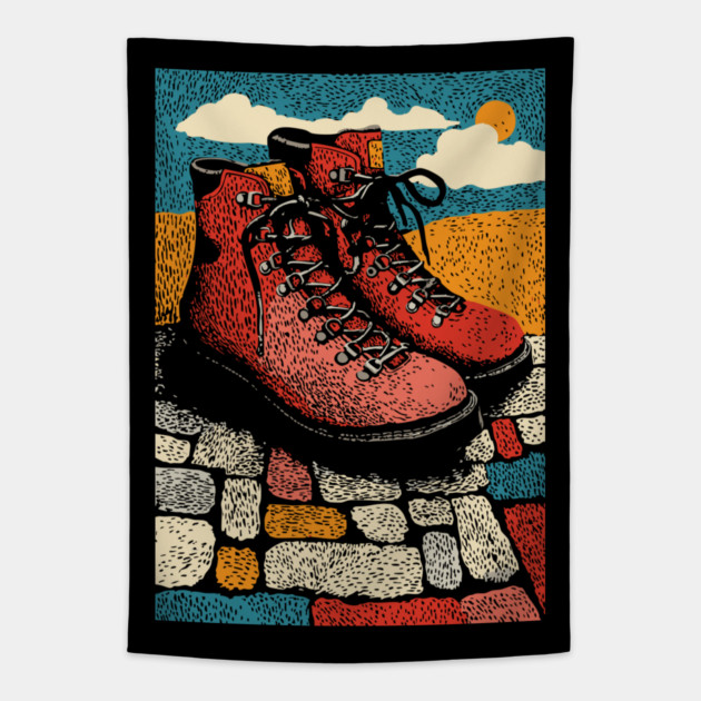 Worn Hiking Boots | An Adventurer's Gear Tapestry by TuncGK