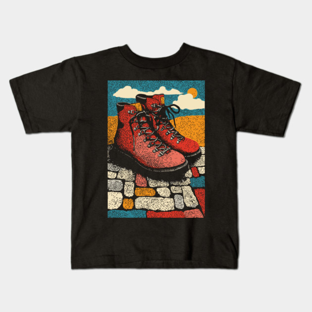 Worn Hiking Boots | An Adventurer's Gear Kids T-Shirt by TuncGK